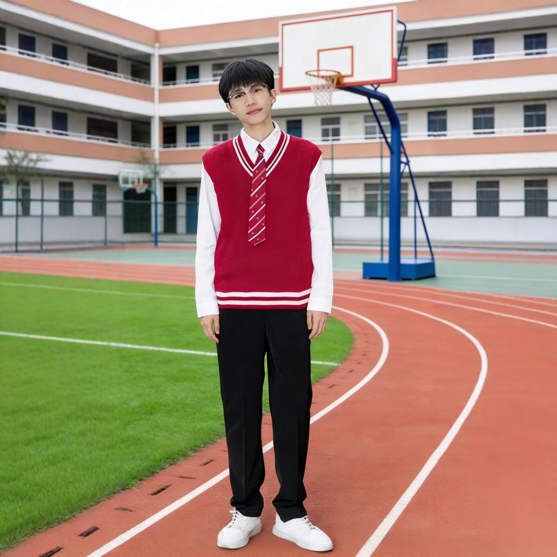红色毛衣学院风班服初中高中学生大合唱团运动会校园活动校服套装