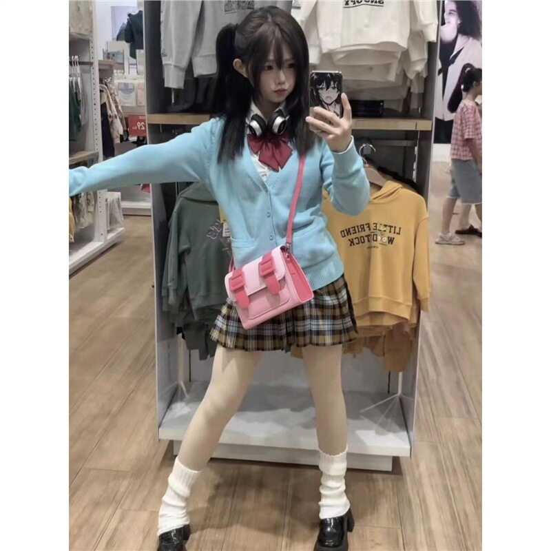 日系jk外套学院风针织衫开衫秋冬v领开衫百搭毛衣外套学生校服女