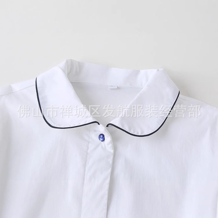 中小学生校服学院风夏季 白色圆领边双袖扣衬衫短袖女童衬衣