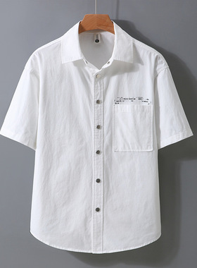 82513大码男装宽松短袖夏季纯棉肥仔工装衬衣男休闲外穿一件代发