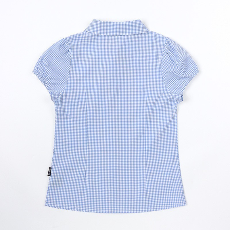 女童短袖蓝色双花边衬衫 夏季中大童班服女款小学生校服衬衣蓝白