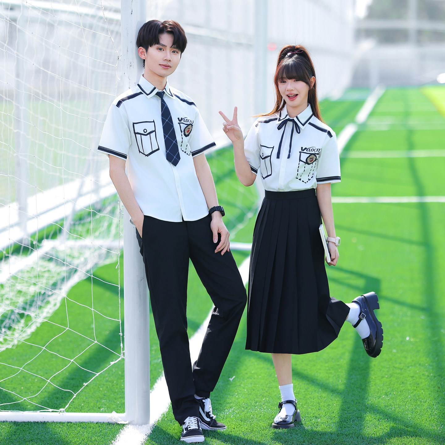 初高中生校服套装夏季短袖衬衫毕业照班服英伦学院风小学生演出服