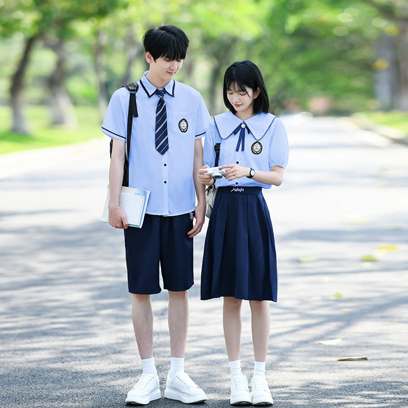 夏季新款班服学院风短袖衬衫高中小学生毕业照校服套装合唱演出服
