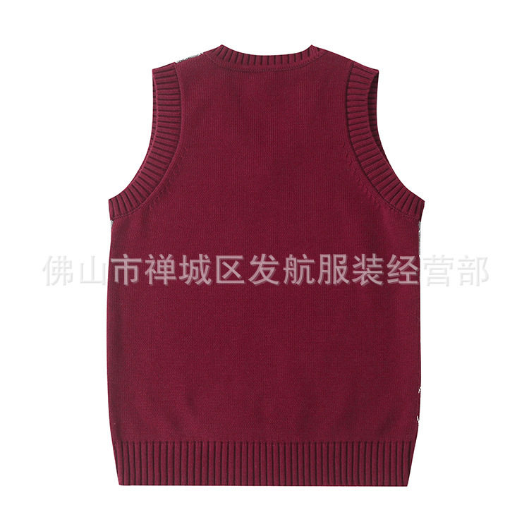 幼儿园春秋英伦学院风校服男女童装毛衣枣红菱形棉马甲小学生班服