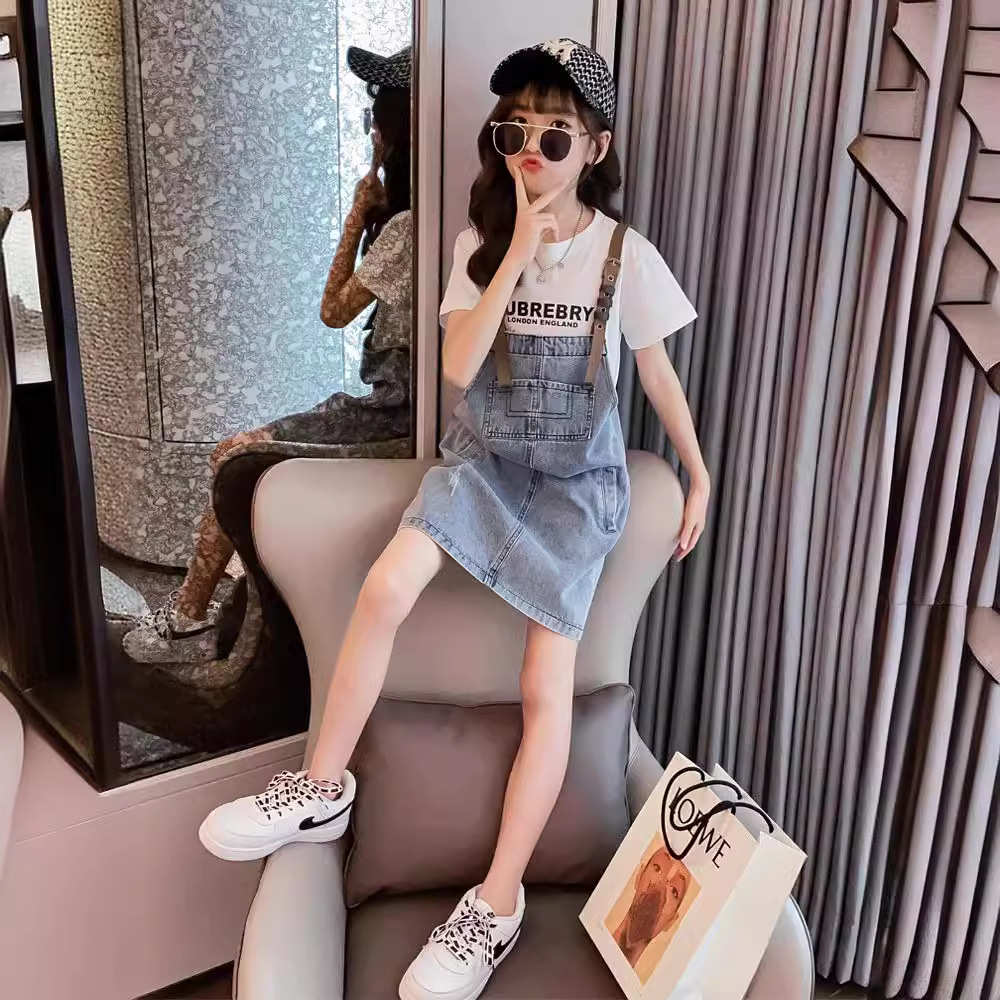 女童牛仔背带裙夏装套装2024新款儿童裙子夏季女中大童夏款