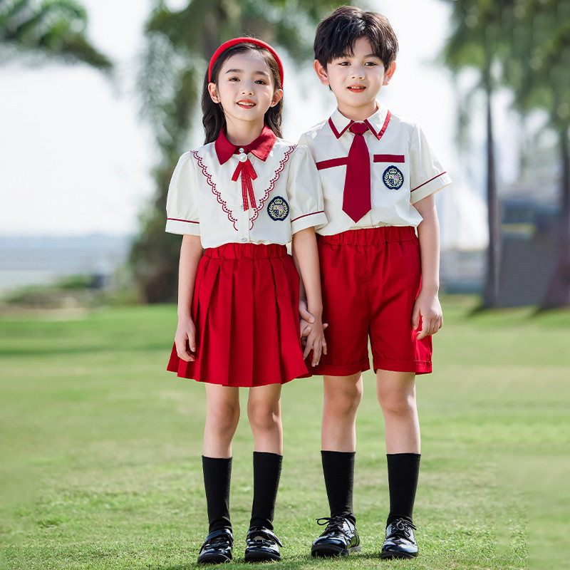 幼儿园园服夏装英伦风儿童班服夏季学院风红色小学生夏季校服套装