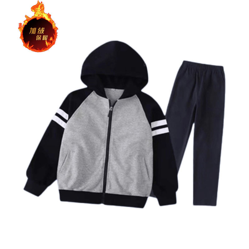 英伦风校服套装秋冬款加绒加厚枣红色棒球服连帽运动藏青色长裤