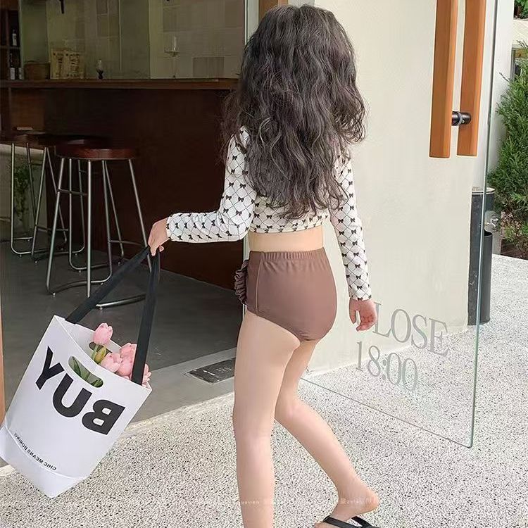 女童泳衣长袖分体二件套宝宝大童1分体式儿童泳衣萌分体泳衣