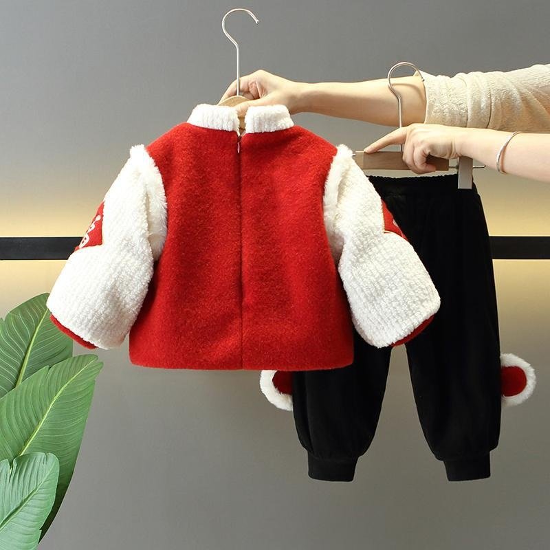 儿童汉服男童冬季新款加绒加厚唐装中国风过年服周岁礼服拜年服冬