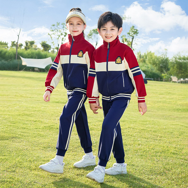 校服套装小学生红色春款三件套幼儿园园服春秋装班服儿童长袖新款