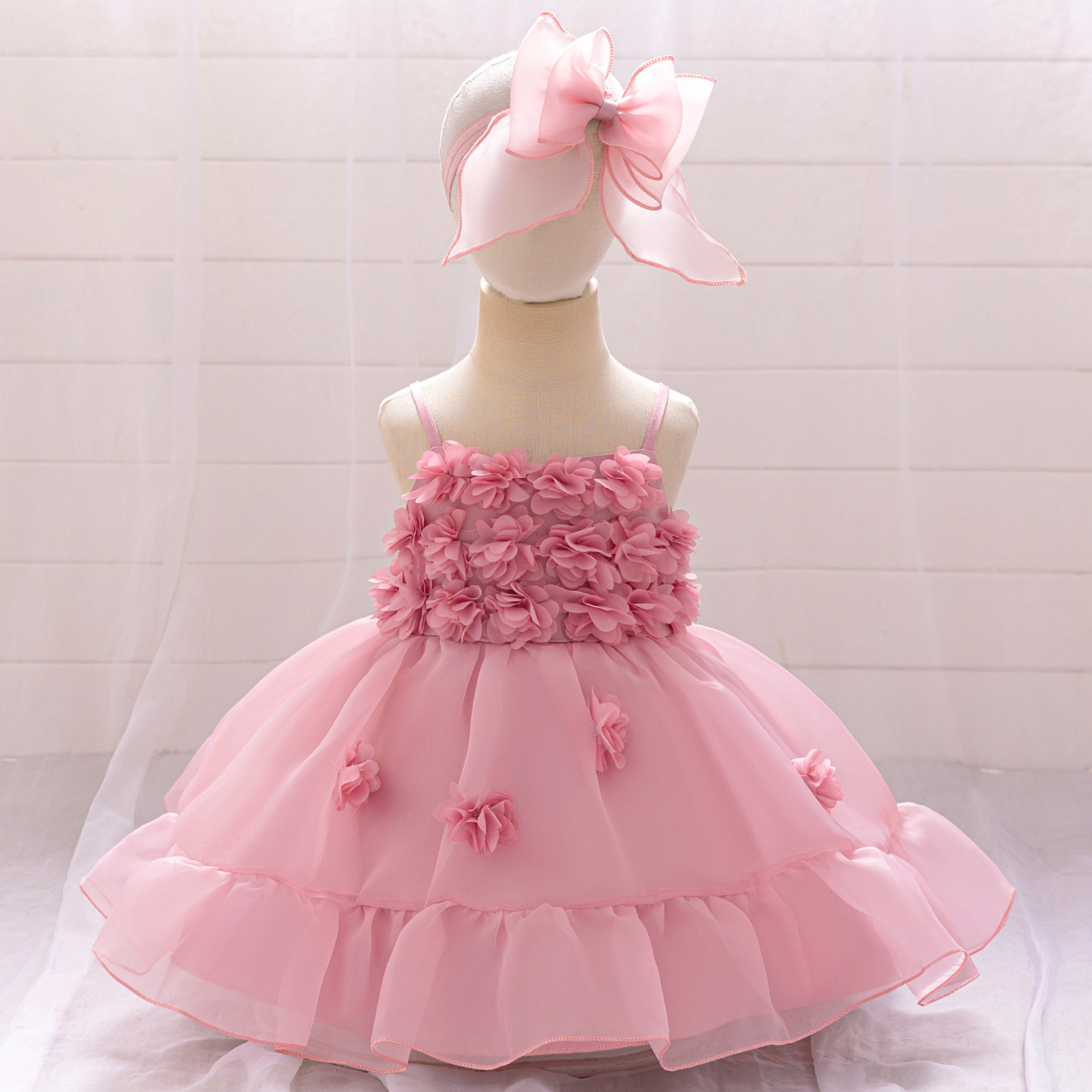 宝宝抓周礼服婴幼儿花朵网纱蓬蓬礼服儿童洗礼服连衣裙baby