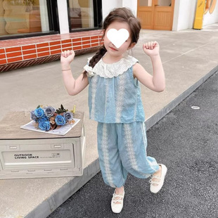 女童夏装娃娃2025新款洋气时髦背心儿童夏季上衣长裤两件套套装