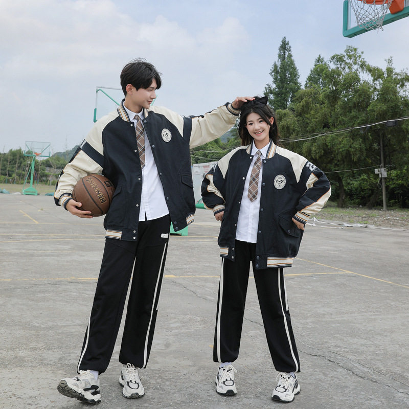 一件代发2023实拍情侣学生棒球服外套春秋宽松搭三件套 校服 班服