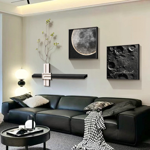 现代轻奢客厅沙发背景墙装饰画画意式极简月球组合挂画画入户玄关