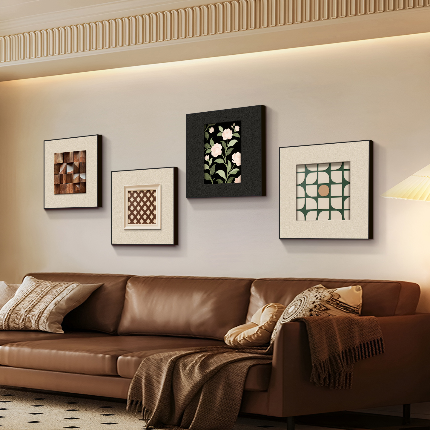 现代简约客厅装饰画2025新款高级感抽象极简沙发背景墙挂画四联画