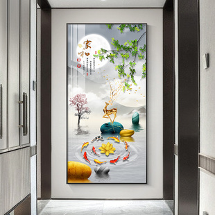 轻奢玄关装饰画九鱼图大气入户走廊过道挂画现代简约客厅进门壁画