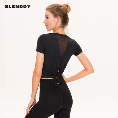 slenddy Hannah后背网纱款瑜伽运动T恤短款美背露脐设计S2101