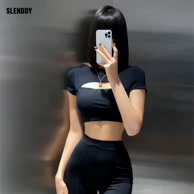 slenddy Orna运动健身短袖缕空上衣女性感瑜伽含胸垫T恤S2009