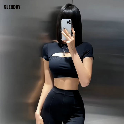 slenddy Orna运动健身短袖缕空上衣女性感瑜伽含胸垫T恤S2009