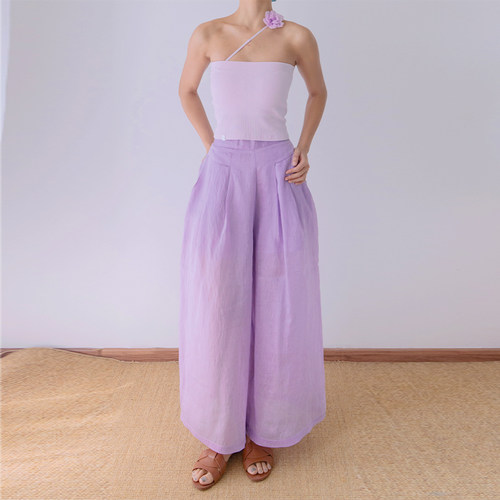 SLENDDY瑜伽服套装女细肩带抹胸吊带宽松亚麻裙裤套装S8012+S6018
