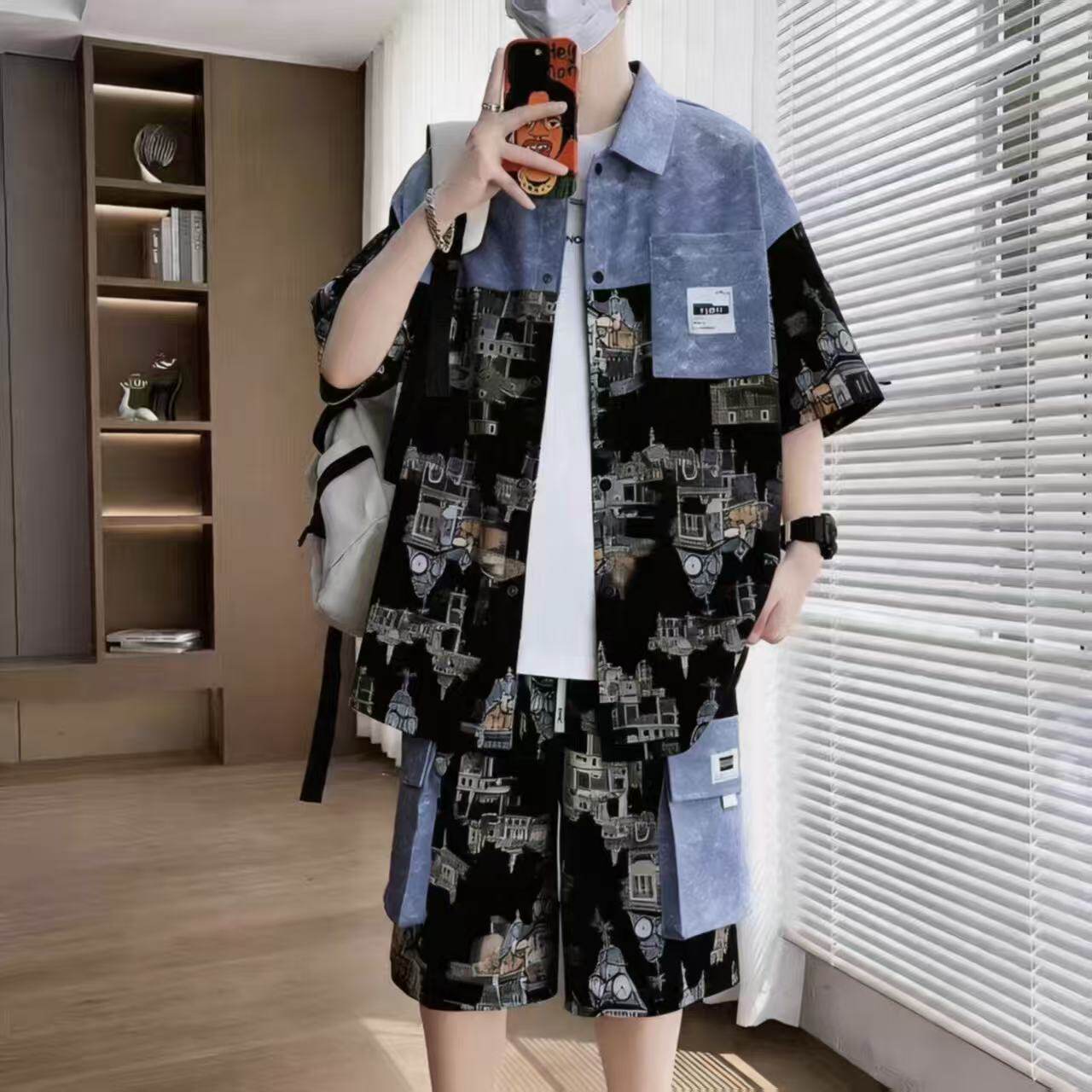 男士夏季潮牌薄款短袖短裤套装