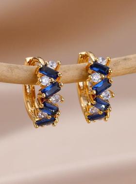 Rainbow Colored Zircon Earrings for Women Gold Plated