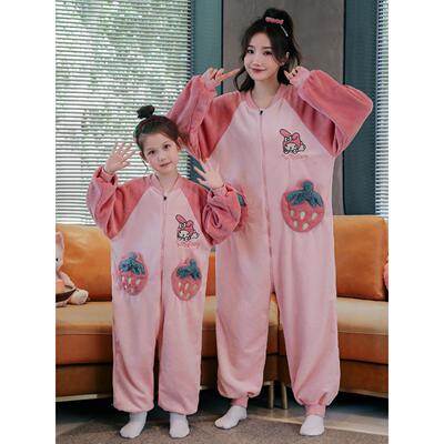 Cute flannel mother daughter parent-child pajamas女珊瑚绒