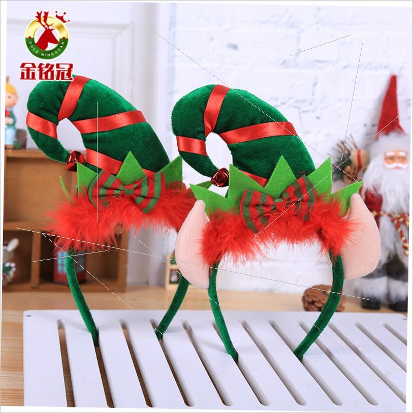 Christmas party red feather elf pointy hat headband圣诞