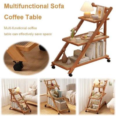 Mobile Snack Side End Table with 3-Tier Storage Shelves