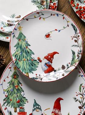 Ceramic Dinner Plate Christmas Plate Underglaze Color Flat P