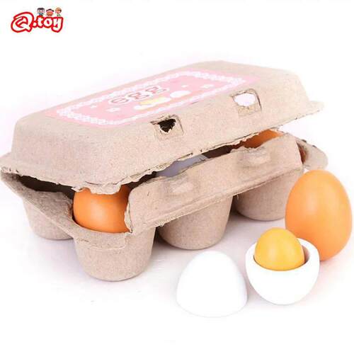 6pcs Wooden Fake Eggs Kitchen Toy Easter Egg Set Simulation