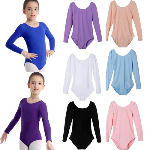 Kids Girls Classic Long Sleeves Ballet Dance Leotard Gymnast