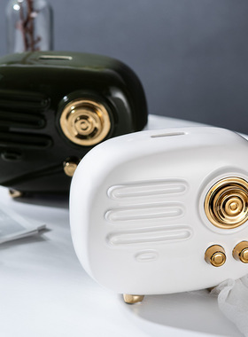 工艺陶瓷黑白收音机装饰品存钱罐