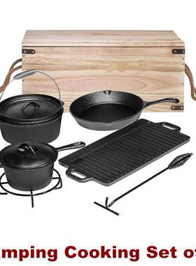 Cast Iron Pots Pans Dutch Oven Camping Cooking Set Grill