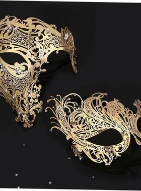 Topeng Logam Tengkorak Emas Hitam Halloween Berlian Imitasi