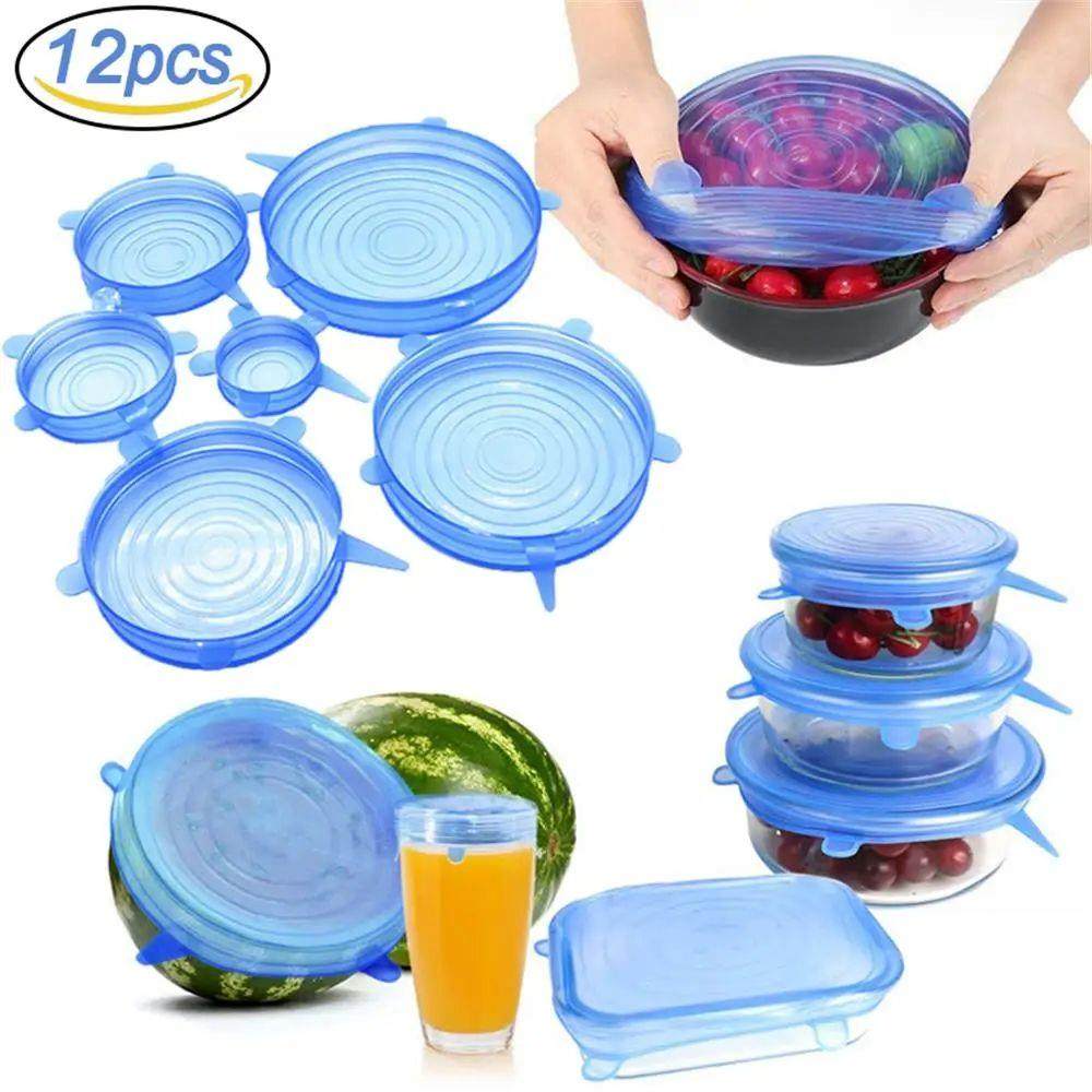 6/12Pcs/Lot Silicone Stretch Lids Universal Taper Pot Bowl F