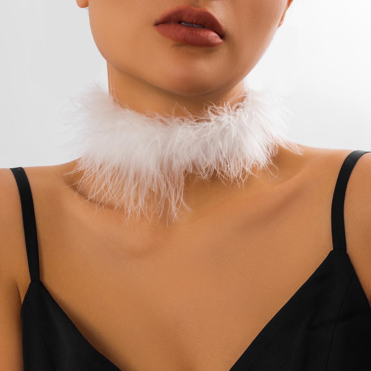 Short feather collar ribbon white fluffy women