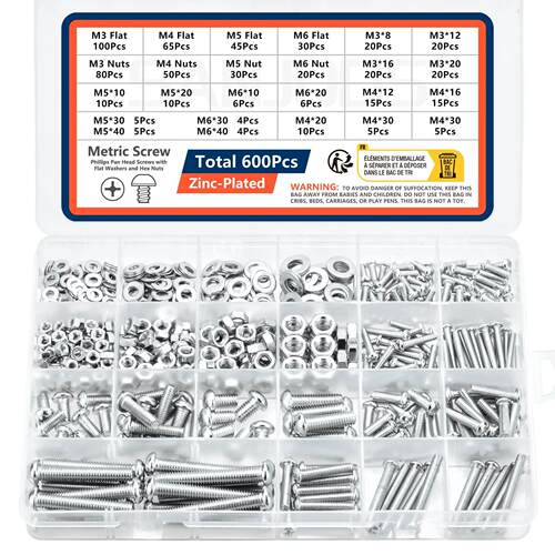24 grids Screws Bolts and Nuts Assortment Kit Metric Machine