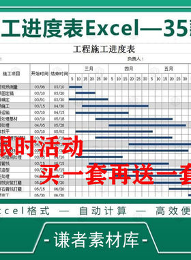 甘特图Excel表格工程项目施工进度表自动统计划横道图条形表显示