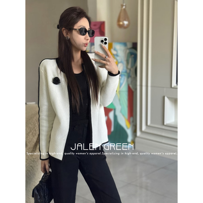 JALEN GREEN明星爆款!1-14/26c一搏同款山茶花胸针撞色开衫外套女