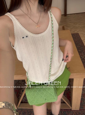 JALEN GREEN乖巧甜妹!1-14/26c新款字母刺绣花边领羊绒针织背心女