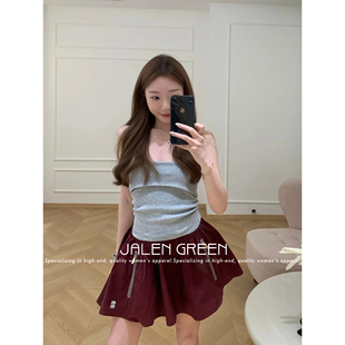 21连衣裙演绎万种风情 高腰甜美气质短裙女酒红色 GREEN JALEN