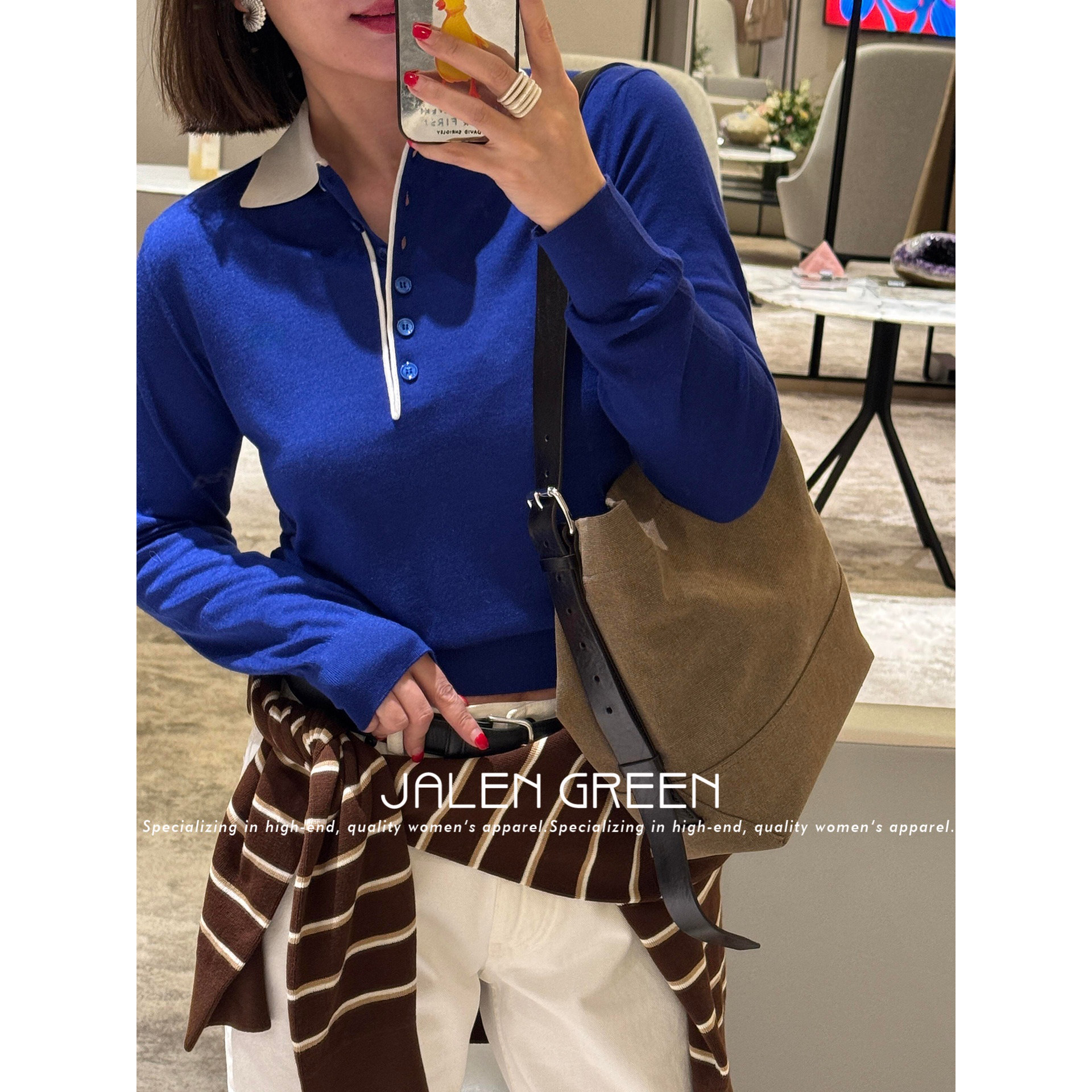 JALEN GREEN/温柔公主命! 26ss休闲风长袖POLO领毛针织衫女上衣