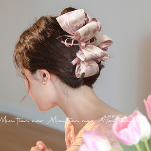 抓夹女高级感2026新款大号发量大后脑勺发夹高马尾发卡花朵鲨鱼夹