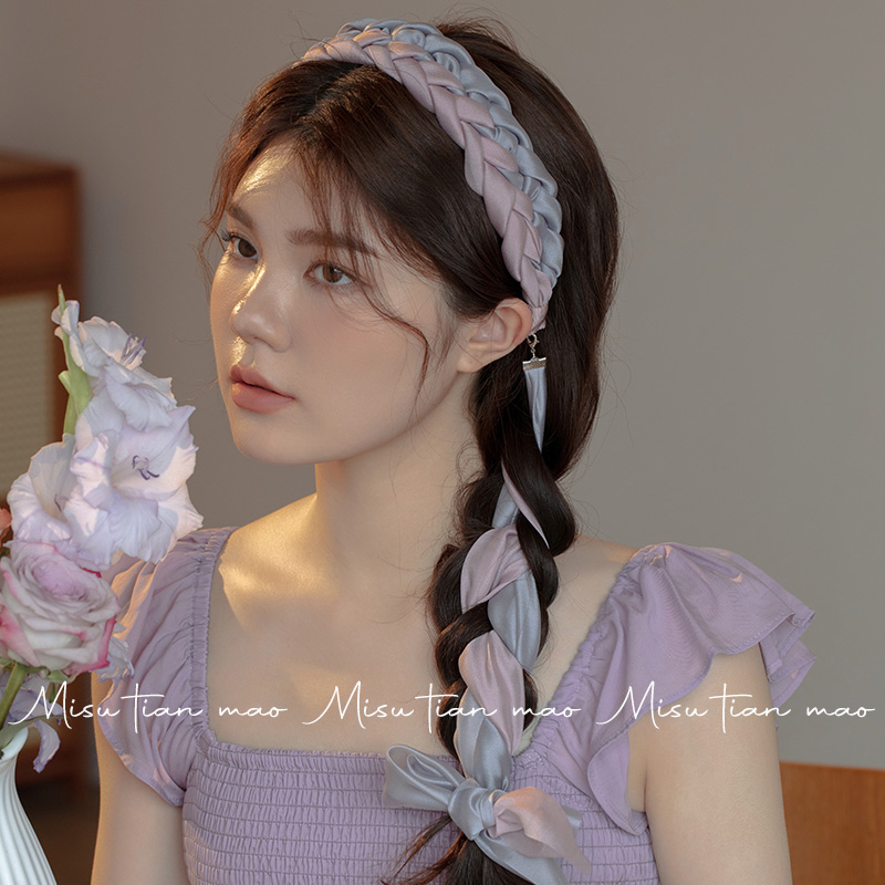 宽边高颅顶麻花编织飘带发箍