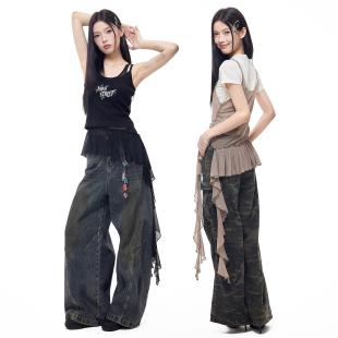 NovaStreet 不规则设计荷叶边网纱吊带背心裙 叠穿屁帘内搭打底衫