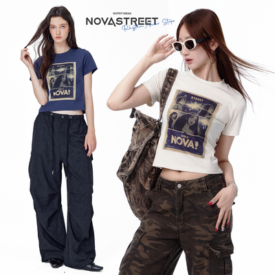 NovaStreet复古印花贴布短袖t恤