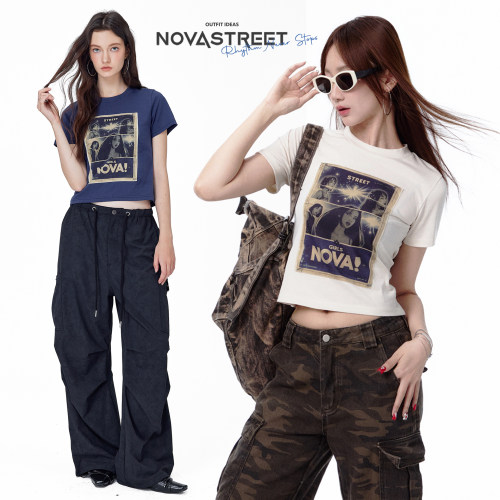 NovaStreet复古印花贴布短袖t恤