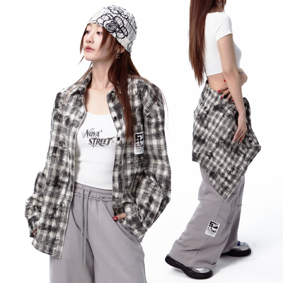NovaStreet扎染复古格子衬衫外套