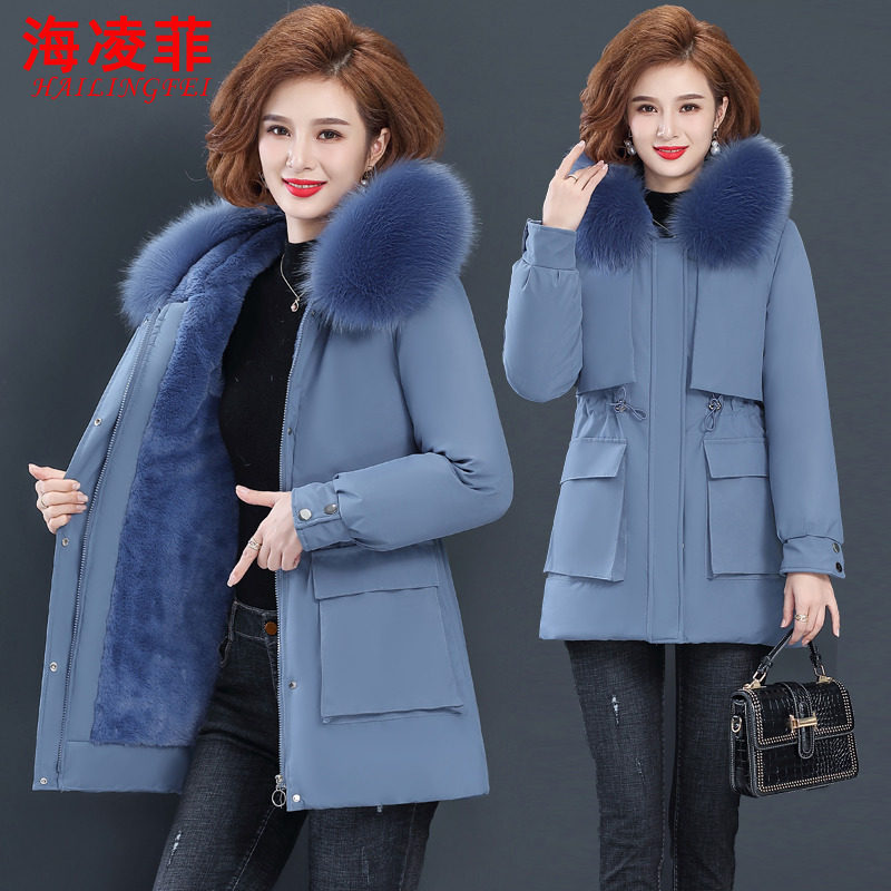 中年妈妈冬装棉衣外套女保暖加绒加厚大码棉袄中老年女装羽绒棉服